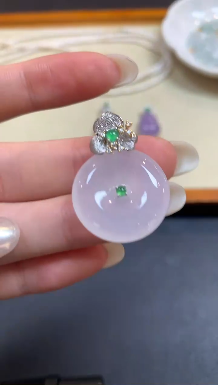 【闪购商品】翡翠吊坠D1718K金镶嵌平安扣多样性发|1980+0