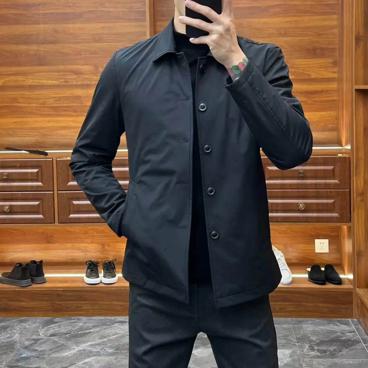 啄木鳥牌秋冬季新款男士行政夹克外套加棉加厚修身休闲色翻领上