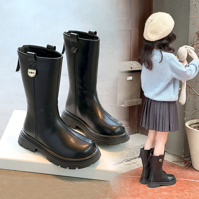 女童靴子秋冬款长筒靴儿童长靴2025新款冬季加绒小女孩走秀高筒靴