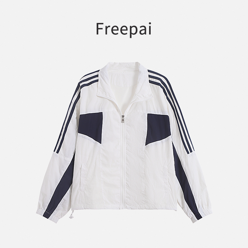 Freepai 丨2024春夏新款撞色冲锋衣薄款外套女防晒百搭透气短款棒
