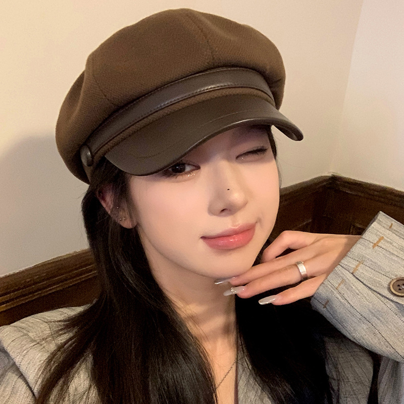 毛呢鸭舌八角帽子女秋冬季网红画家贝雷帽高级感百搭显脸小报童帽