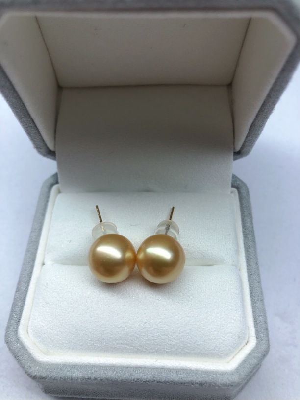 南洋海水珍珠耳钉金珠茶金18k金正圆强光耳钉高端大气时尚百搭