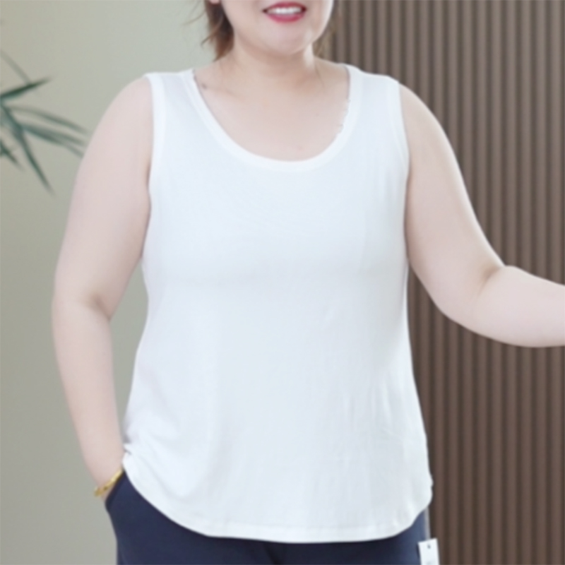 胖mm大码弹力细纹棉遮副乳基础百搭无袖背心上衣U型吊带宽肩内搭Y