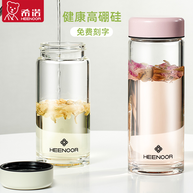 希诺单层玻璃杯加厚防爆茶杯透明家用水杯女士ins风简约杯子正品