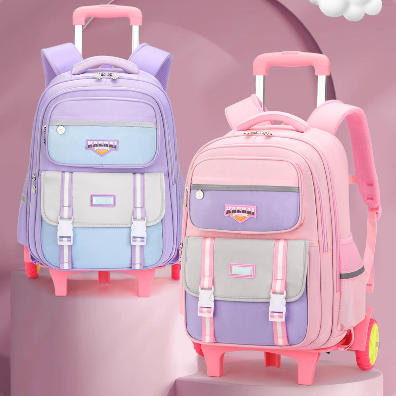 新款小学生拉杆书包女孩3-6年级女童书包大容量可爱学生拉杆背包
