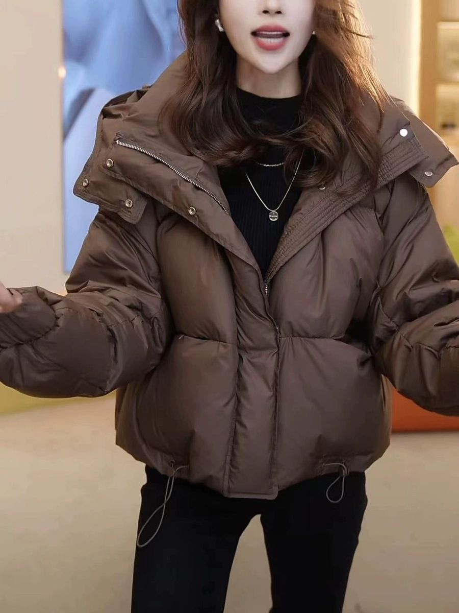 短款羽绒服女冬季2024新款时尚泡芙小个子设计感面包服白鸭绒