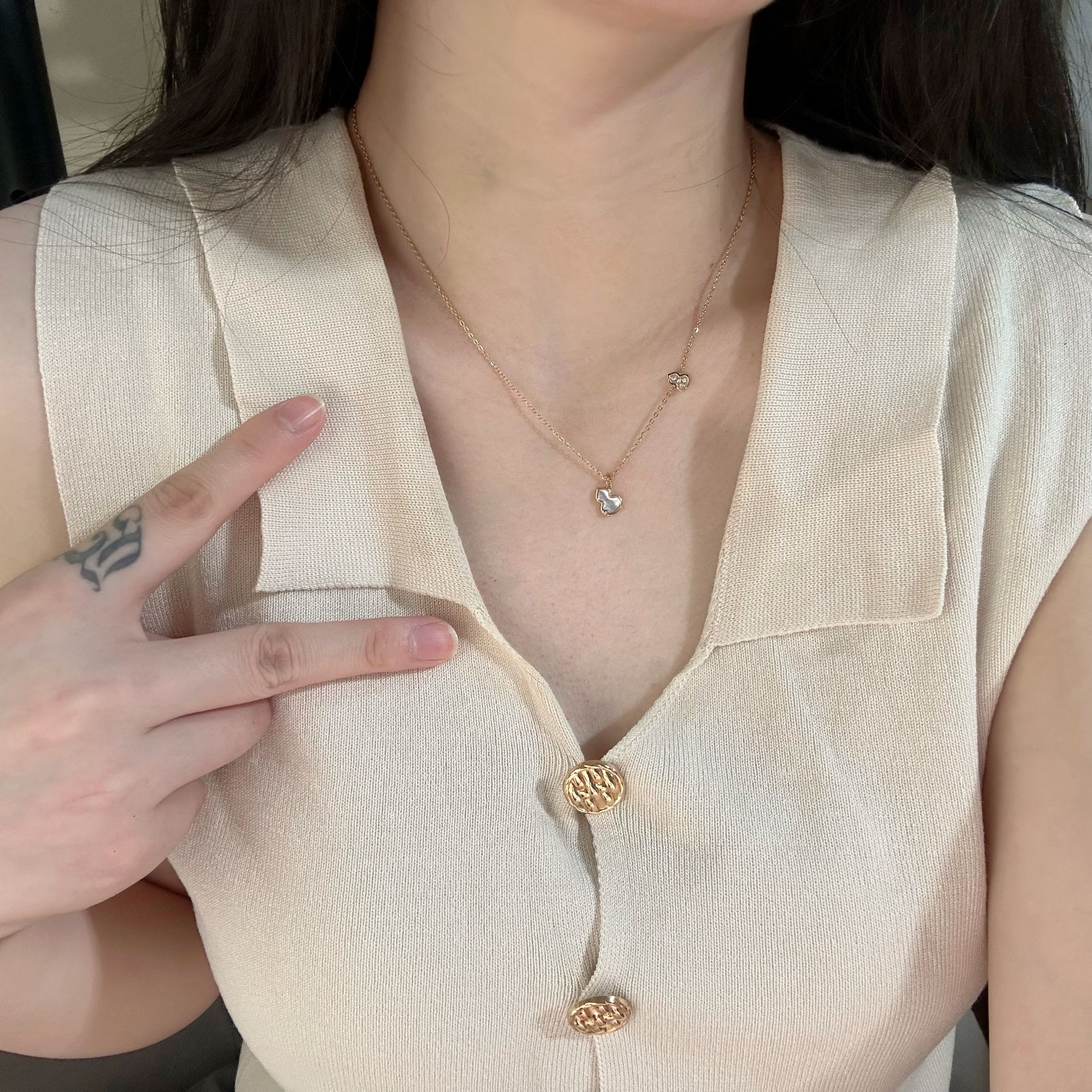 钛钢项链 8646斜坠小贝葫芦高级感锆石不掉色温柔轻奢女精致坠链