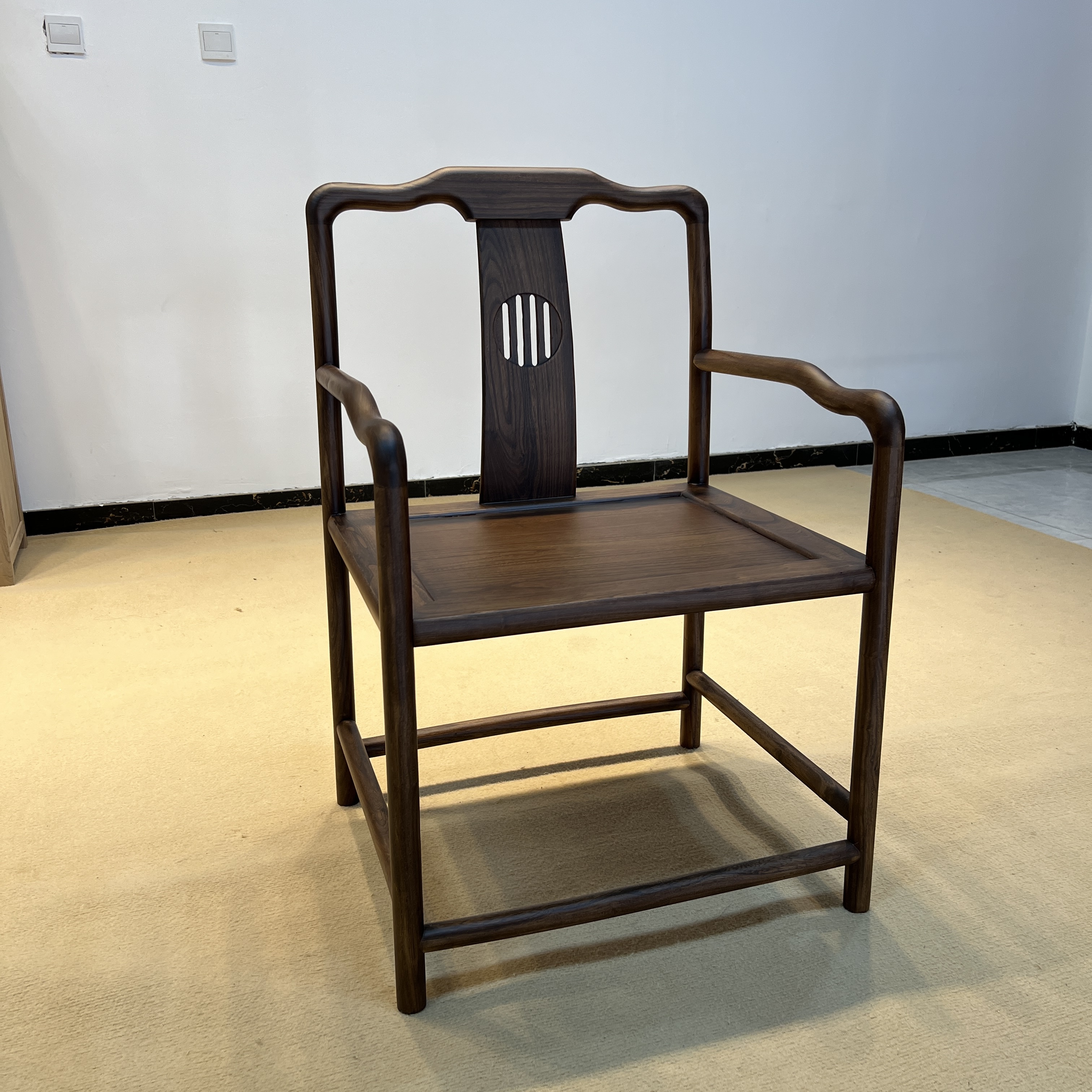 【浩然客椅】新中式北方榆木客人椅茶椅实木圈椅围椅茶椅整装包邮