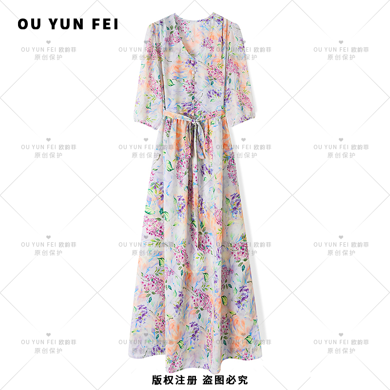 【烟雨江南】夏季显瘦穿搭轻奢气质时尚中长款裙子女装连衣裙X9165