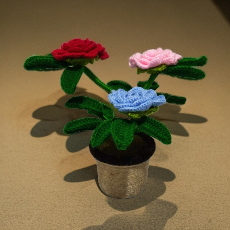 无指妈妈成品手工编织diy玫瑰毛线花圣诞节送女朋友礼物摆件装饰