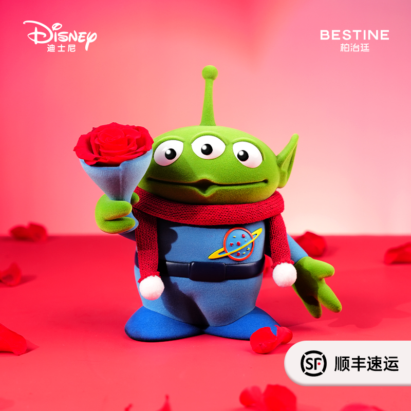 BESTINE迪士尼三眼仔永生玫瑰花摆件告白送女生情人节生日礼物