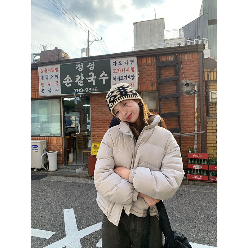 RAINY 立领刺绣90白鸭绒羽绒服女冬季设计感宽松保暖防风短款外套