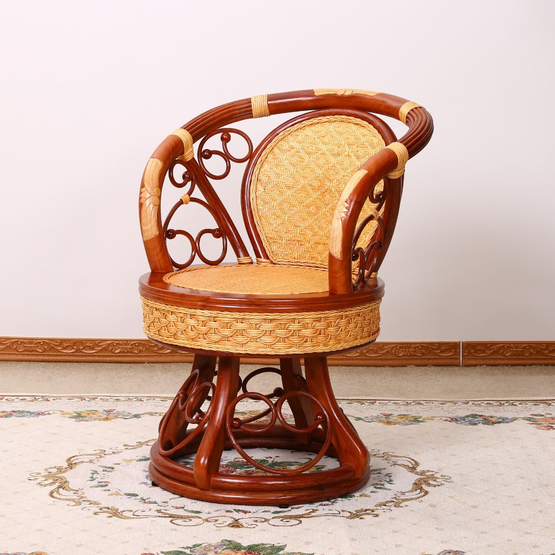 玛瑙藤藤木雕花转椅藤编旋转椅藤艺藤条椅