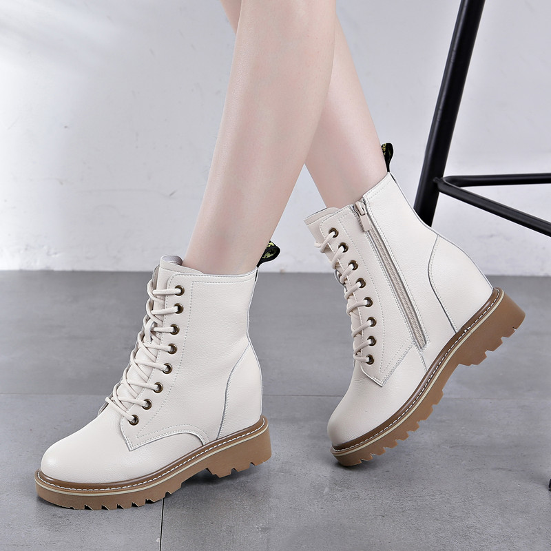 内增高马丁靴女秋冬新款系带侧拉链中筒靴