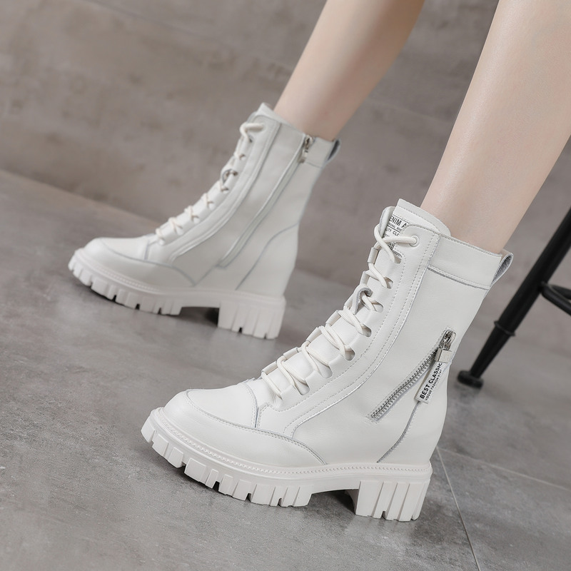 内增高厚底马丁靴女系带侧拉链短靴秋冬季新款休闲鞋靴子潮