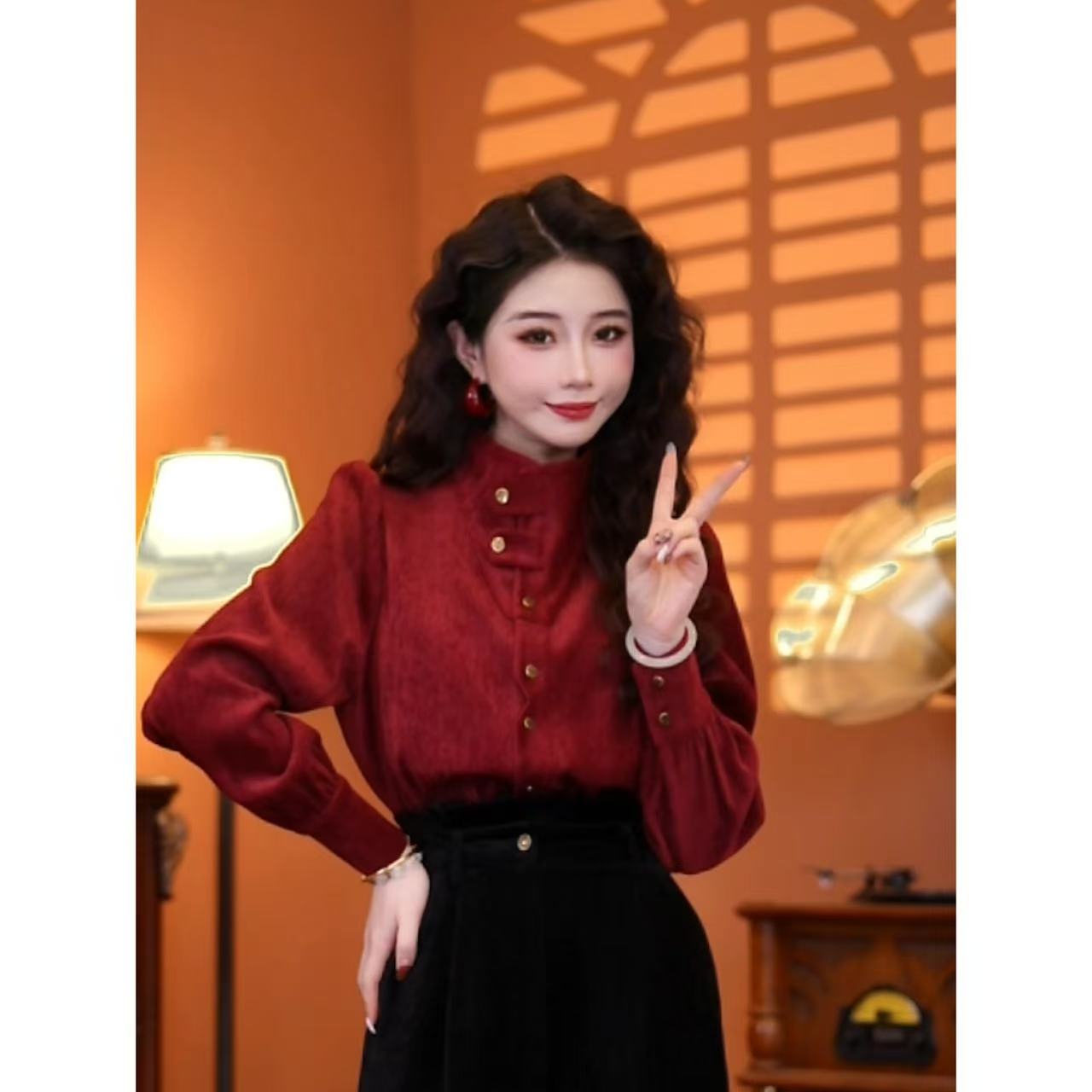 蒋肉肉【半岛铁盒】复古港味秋冬款气质大气上衣01294