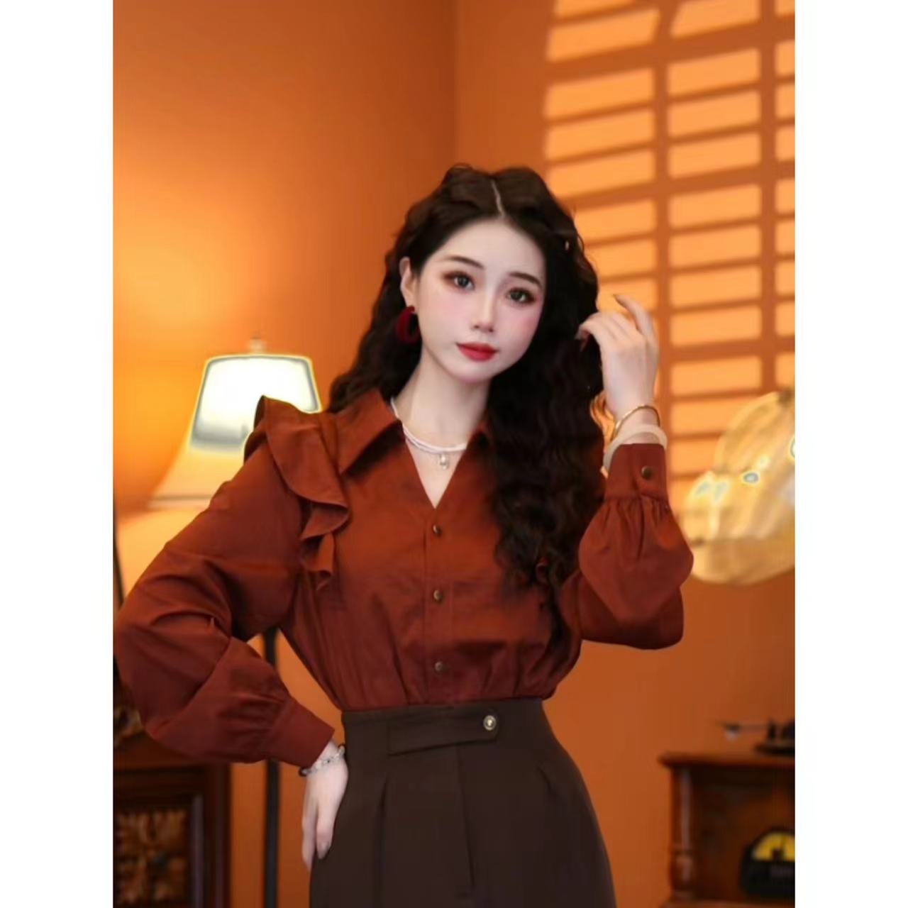 蒋肉肉【简约女主】秋款时尚气质显瘦设计减龄新款上衣00755