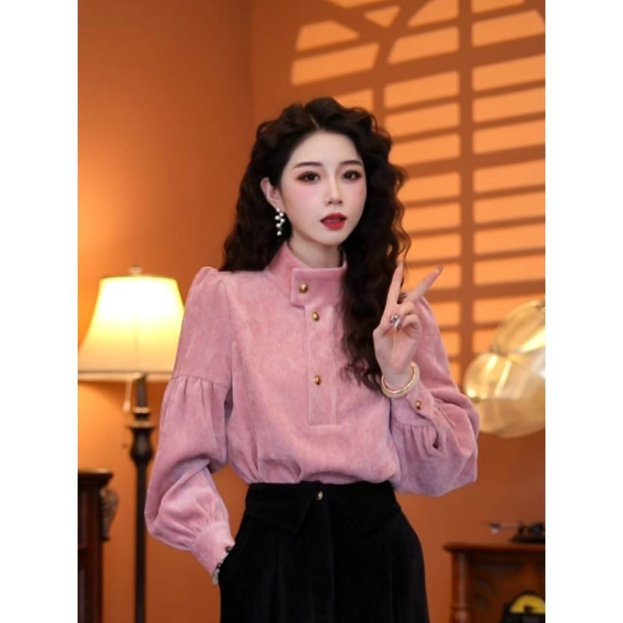 蒋肉肉【佳人风度】港风复古气质加厚款长袖上衣01217