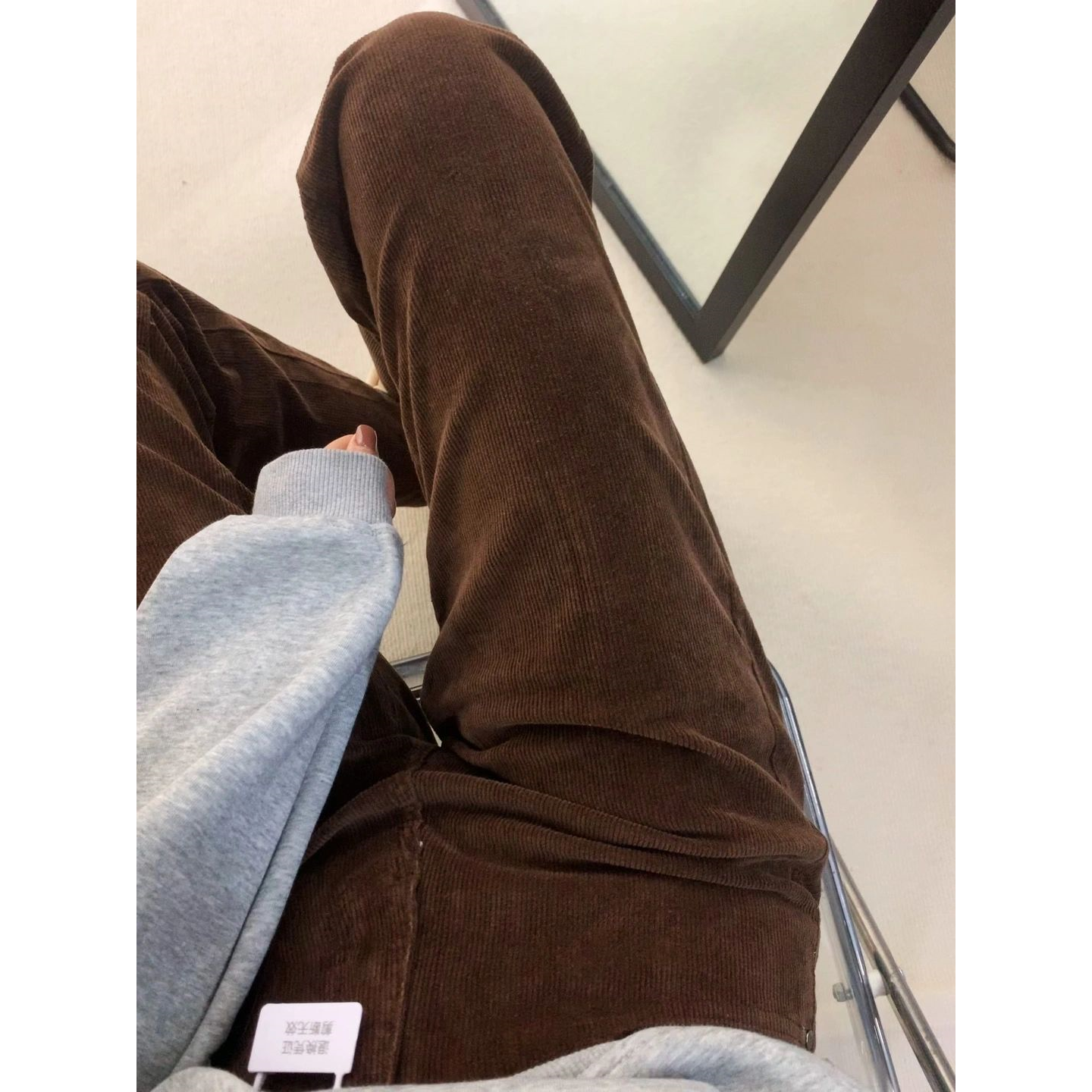 夏菱美式咖啡棕色灯芯绒阔腿裤女高个子加长高腰休闲拖地直筒裤子