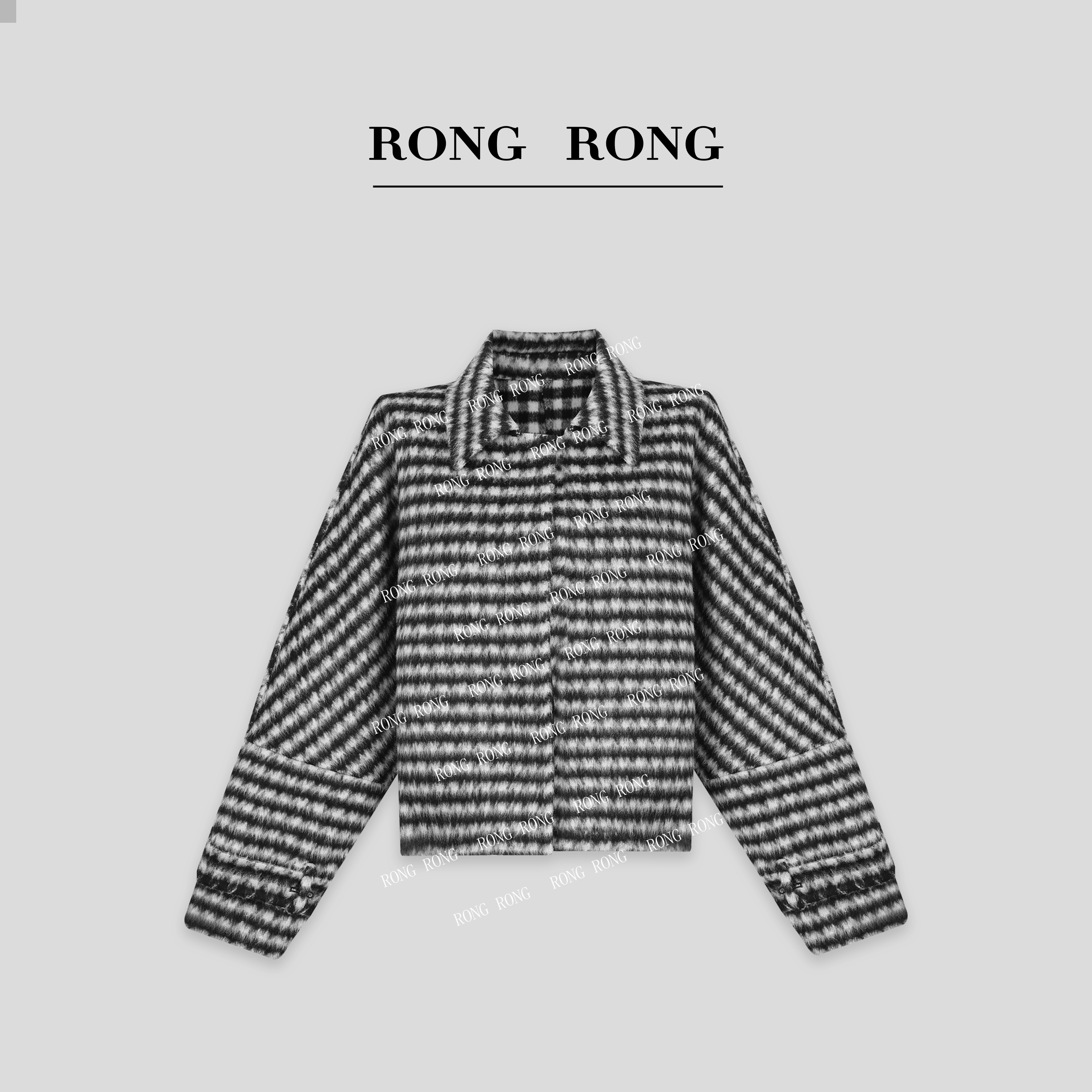 溶溶【香风格调】RONGRONG 绵羊毛羊驼毛混纺格纹双面呢外套25D358