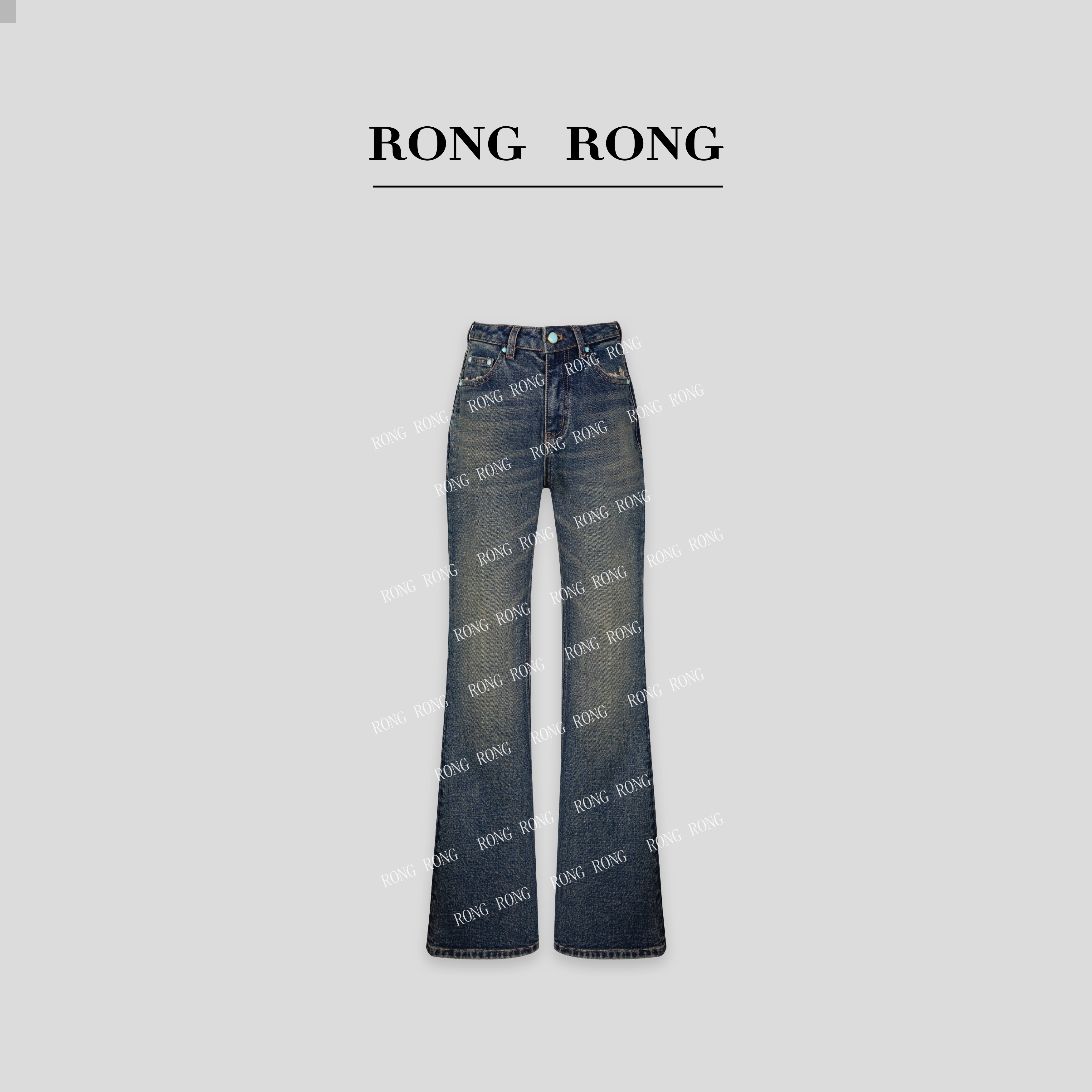 溶溶【寻觅蓝月】RONGRONG 莱卡棉修腿显瘦微喇牛仔裤LY012-1