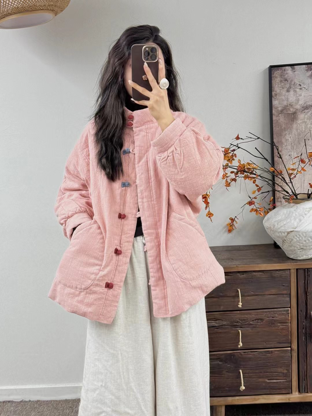 中国风亚麻棉服女冬季夹棉棉麻禅意佛系保暖中式盘扣棉袄