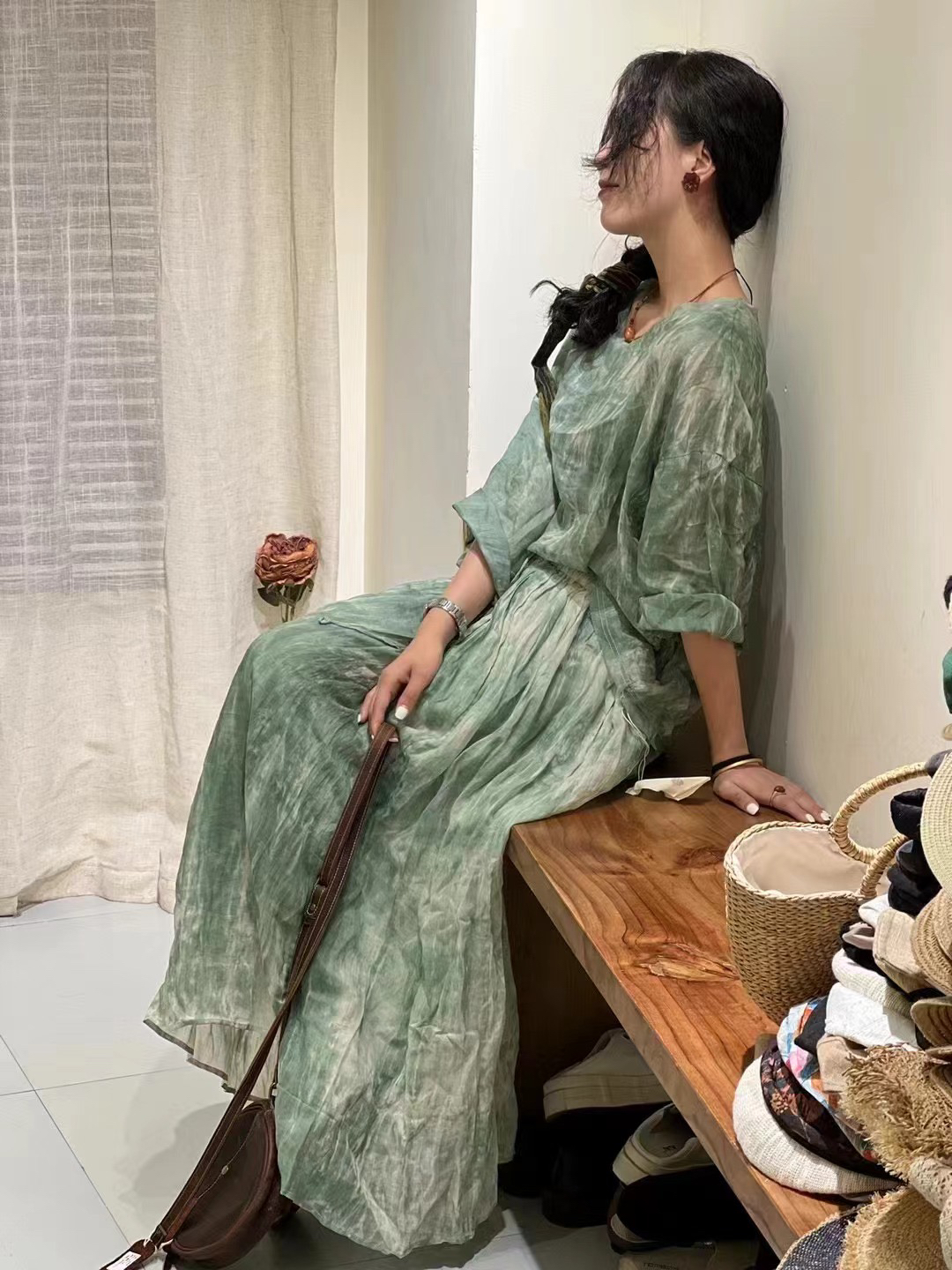 紫牧手工扎染宽松气质套装文艺优雅高级感小众设计师夏季新款裙子