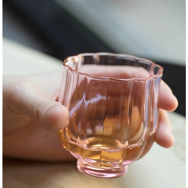 功夫道高颜值玻璃茶杯莲花粉色少女心粉红女士品茗杯花型主人杯