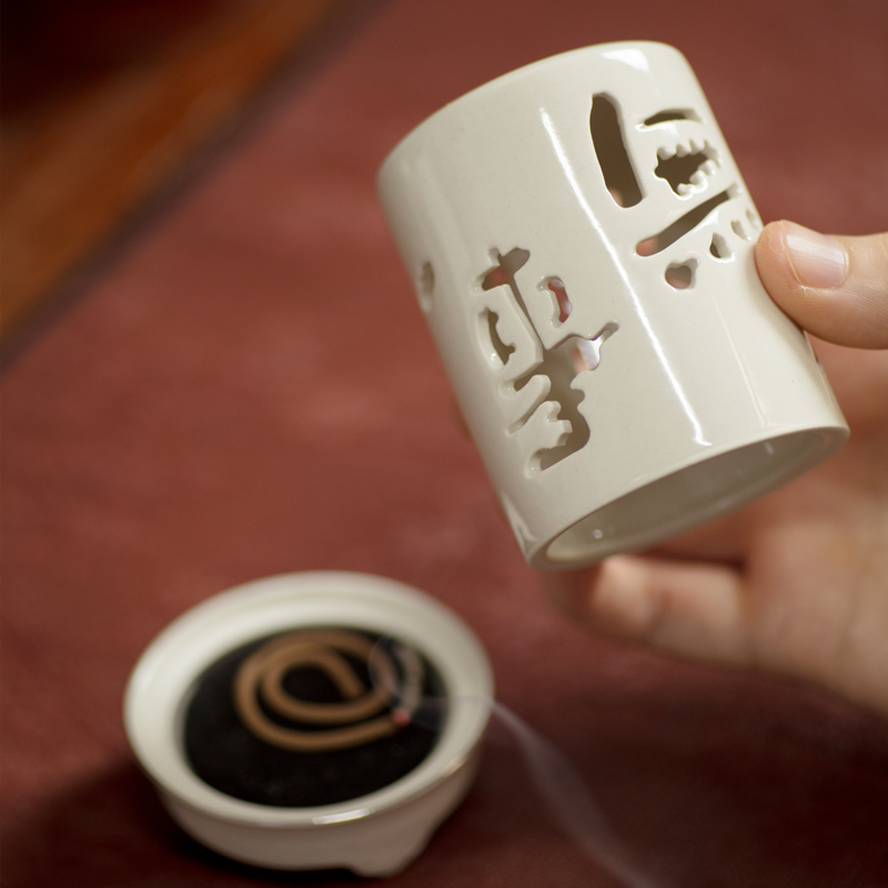 无相香炉手工雕刻无事小神仙陶瓷家用香座茶道盘香塔香镂空熏香炉