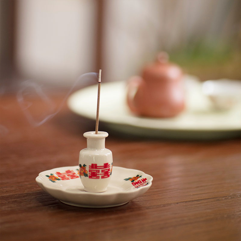 迷你小香炉香座陶瓷家用室内檀沉香盘托双喜摆件茶道配件线香插