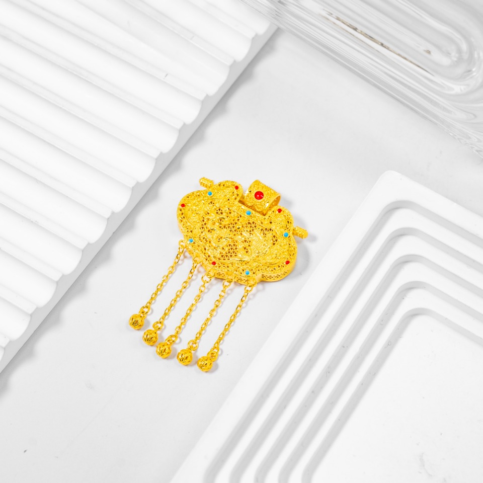 吊坠足银 珐琅天子门生吊坠轻奢时尚挂坠国潮包黄工艺久戴不掉色