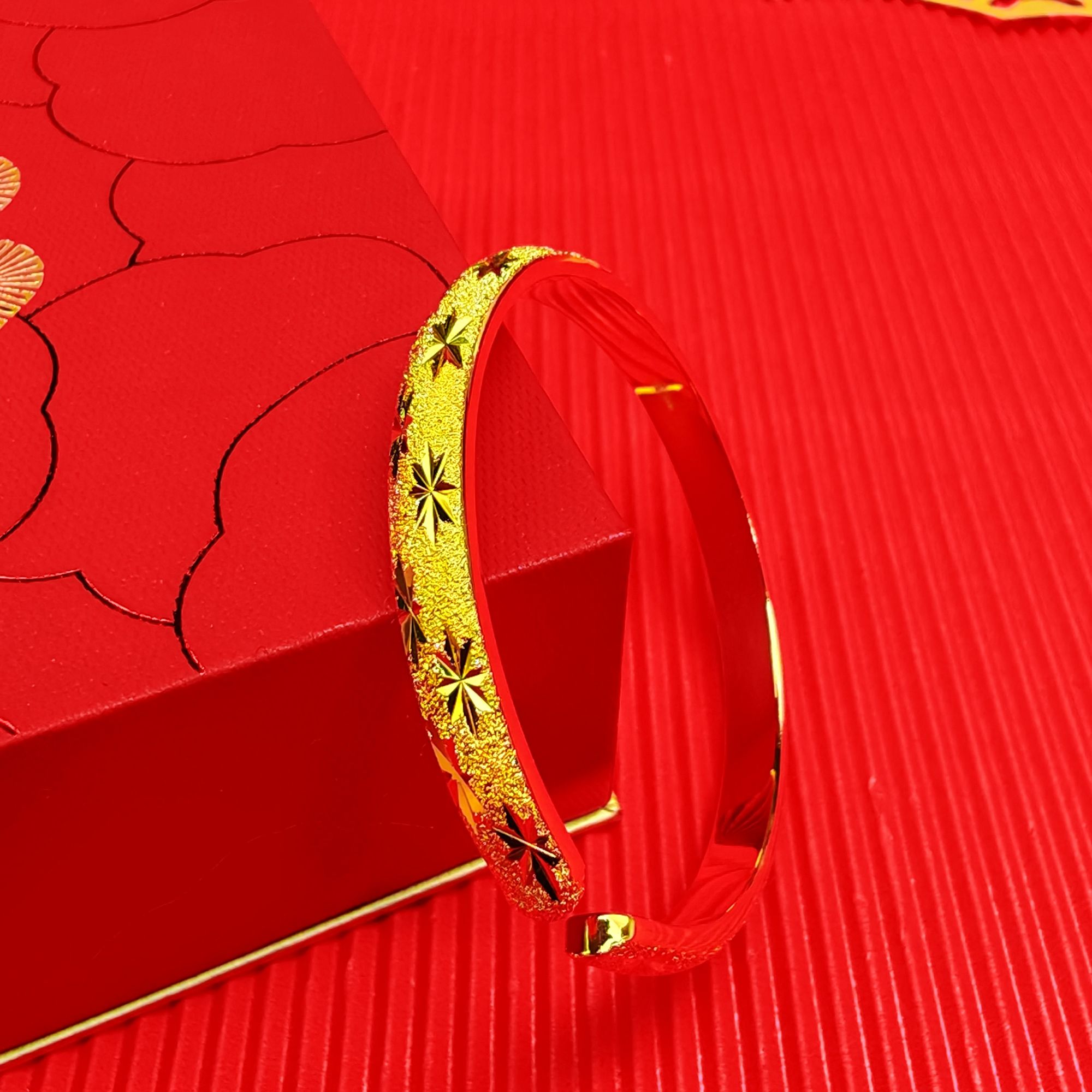 足银手镯 闪沙满天星开口手镯简约轻奢金色不掉色精美包金工艺