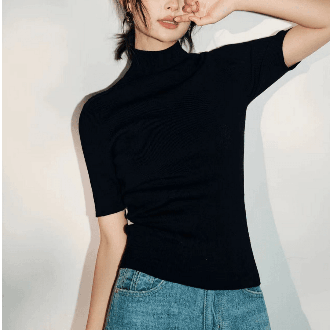 185【哈迪】半高领修身薄款短袖针织衫G-01