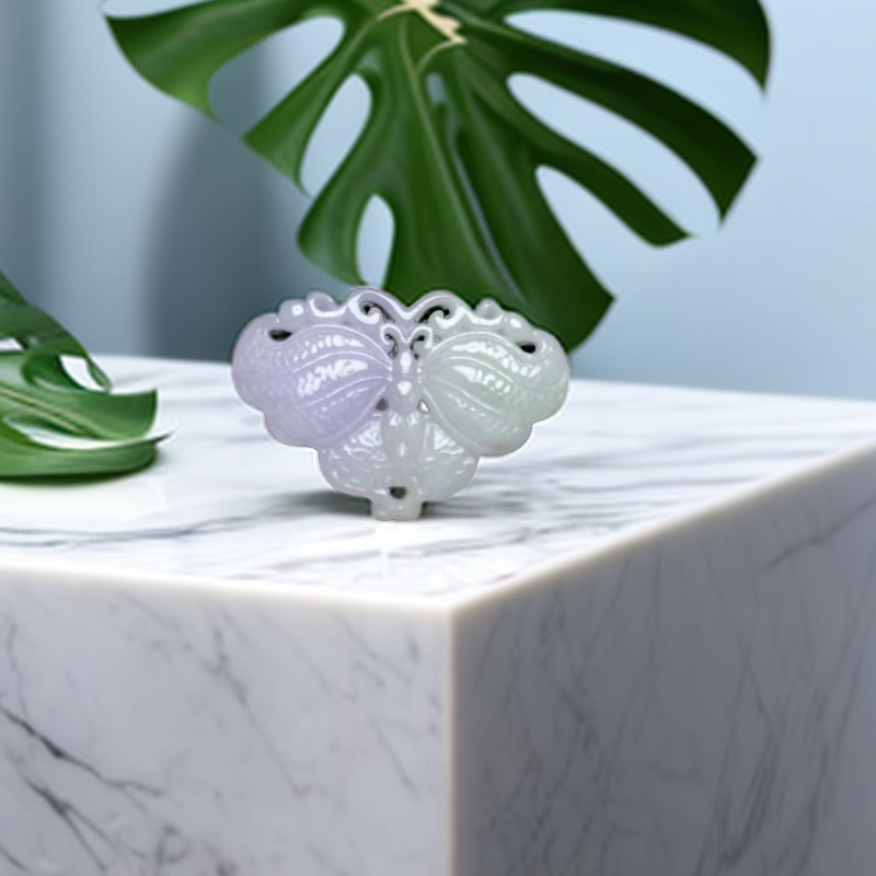 天然缅甸翡翠糯种蝴蝶玉吊坠，纯手工珠宝玉石素款双面精美复古