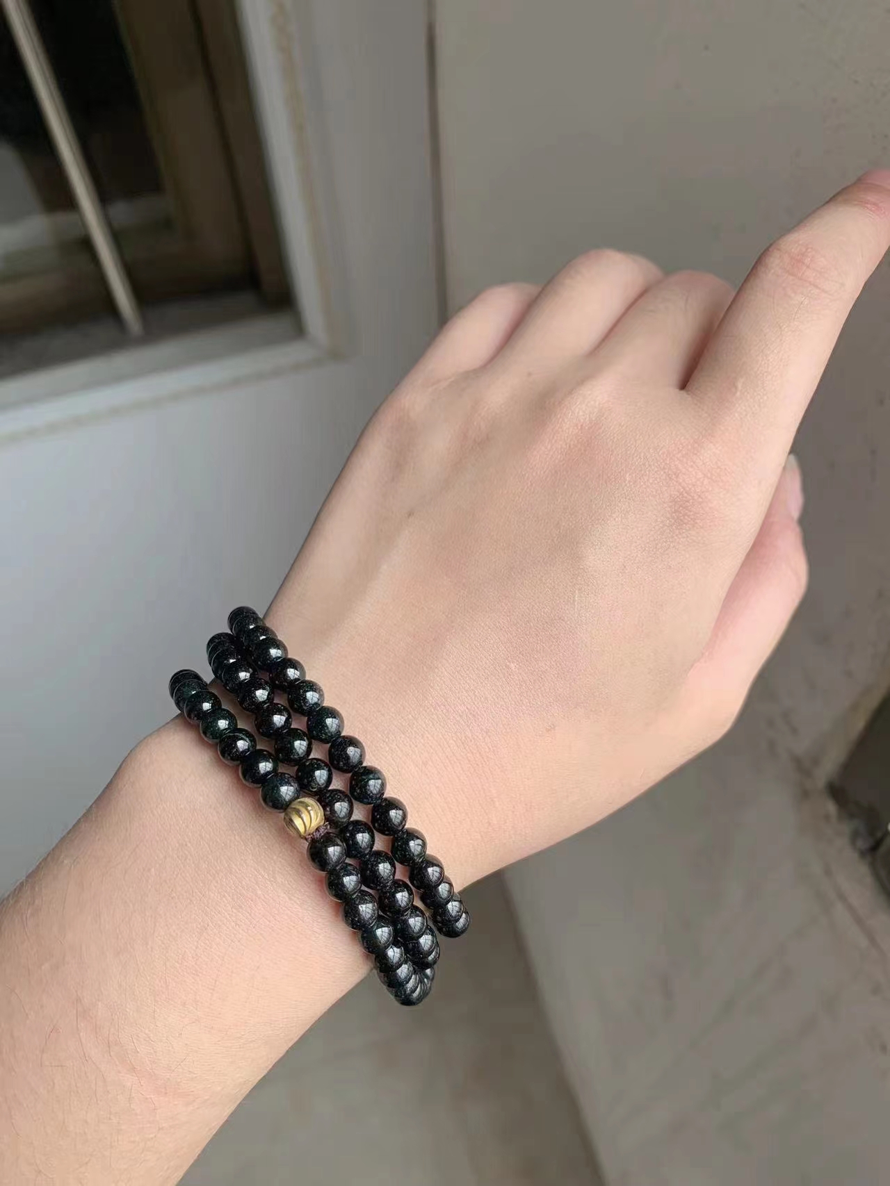 玉如军意缅甸翡翠A货小众墨翠珠链，复古个性长链百搭黑色女士气质