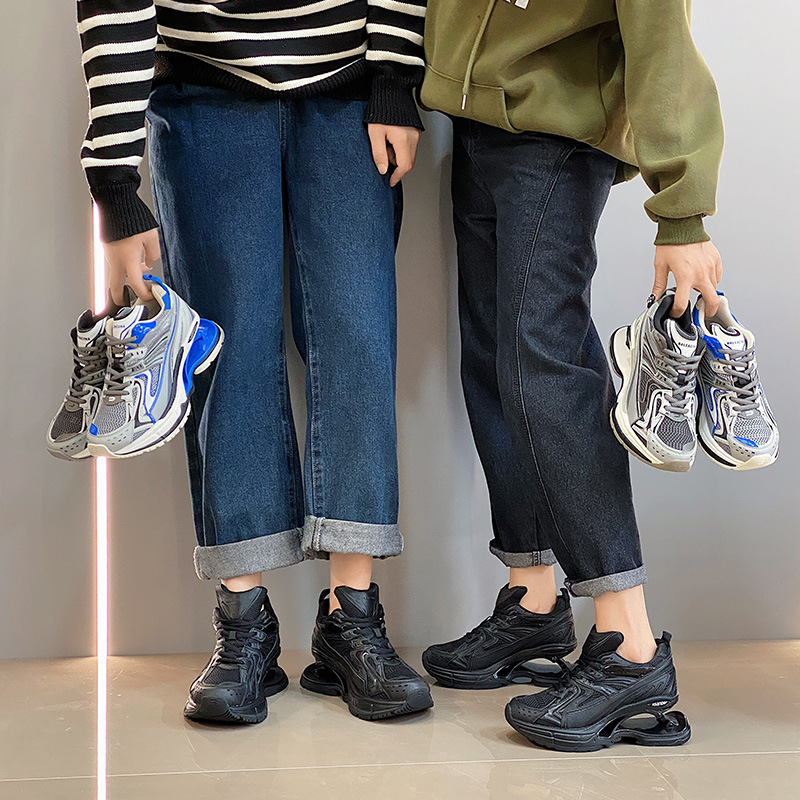 巴黎弹簧鞋女2023新款增高厚底悬浮老爹鞋情侣款男透气减震运动鞋
