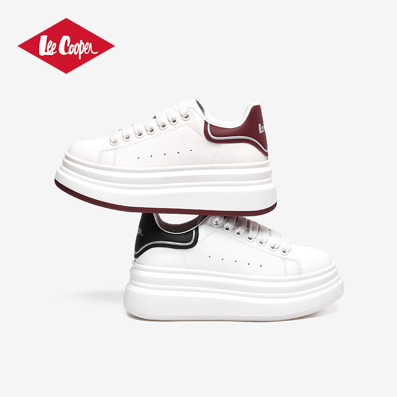Lee Cooper2024秋季新款板鞋女低帮运动休闲学院风厚底显高小白鞋