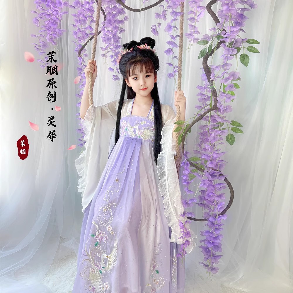 原创 女童汉服全刺绣齐胸大袖两穿连衣裙公主夏季新 灵犀