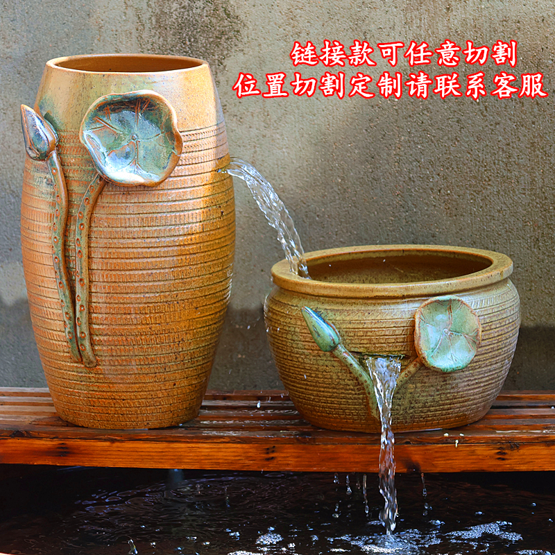 手工流水景观陶罐古法养鱼循环过滤多肉绿植铜钱草庭院创意造景盆