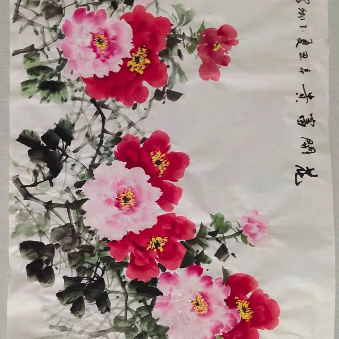 四尺横幅牡丹装饰图，高68Cm，宽136Cm