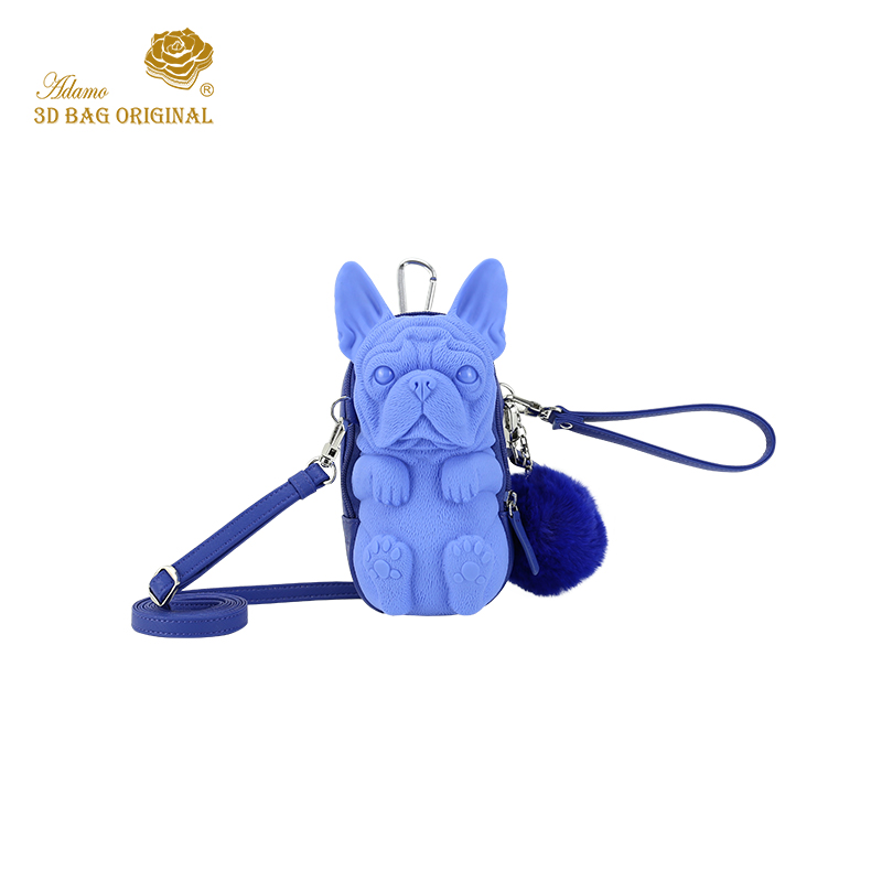  法国斗牛犬肩帶包 - 深蓝色毛毛球爬山扣Adamo 3DBag