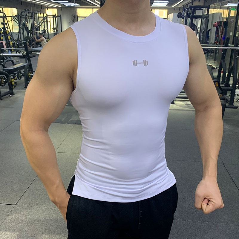健身背心男透气速干弹力紧身衣跑步训练圆领坎肩工字运动篮球背心