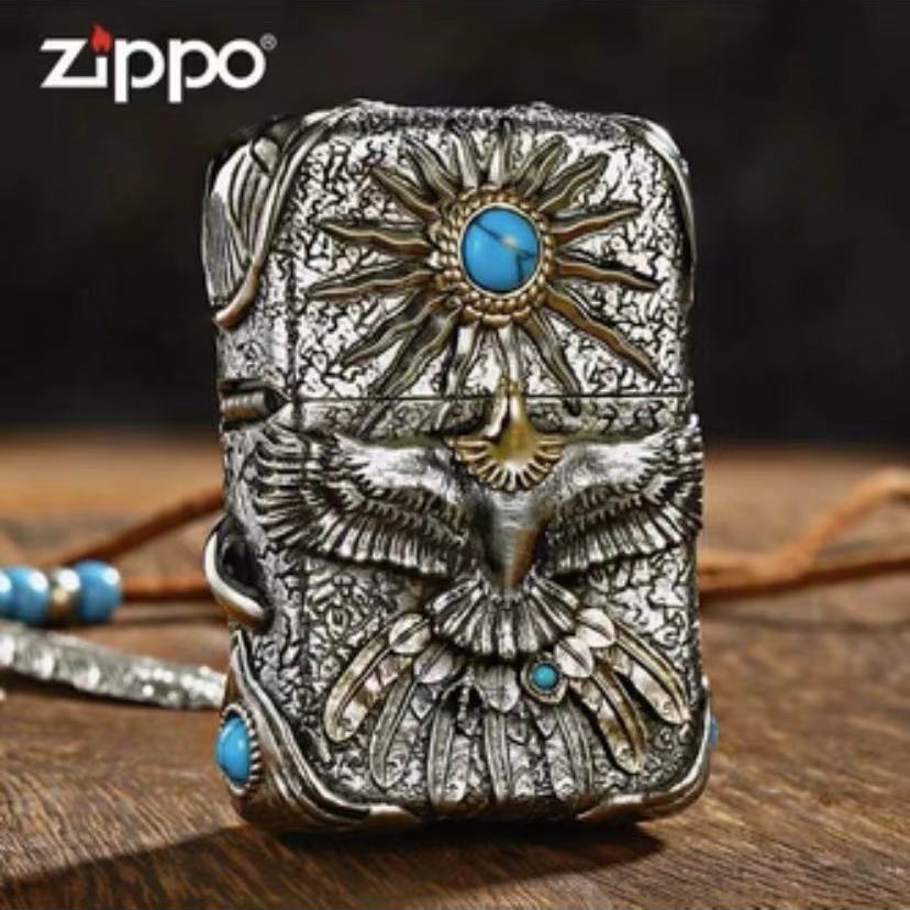 ZIPPO/之宝【烈日雄鹰】藏银古砂松石重甲机复古礼盒打火机DYX1H1