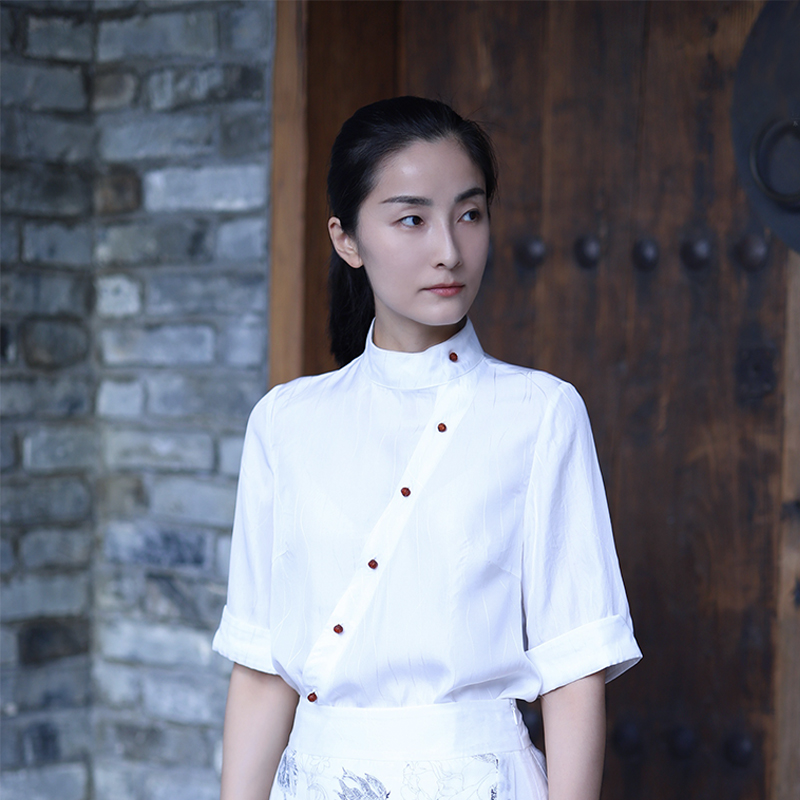 云谧【兰岚+雏鸣套装】新中式国风短款衬衫+水墨印花阔腿裤文艺