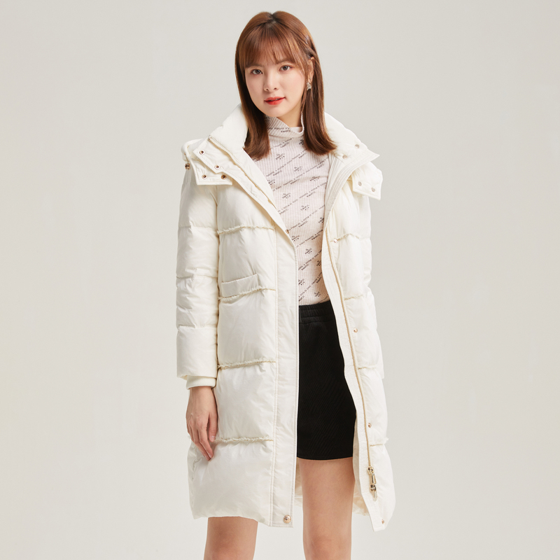 XG/雪歌XG雪歌中长款白鸭绒连帽羽绒服冬季新款加厚保暖外套女装