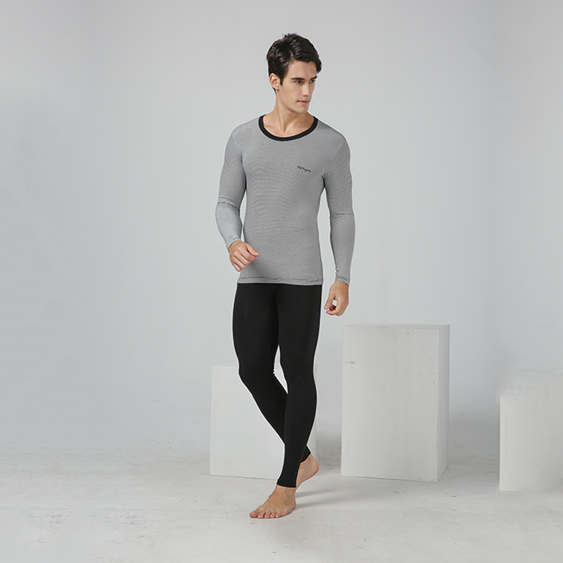 【村书记推荐】男士竹纤维秋衣秋裤保暖衣套装8231黑白细横条