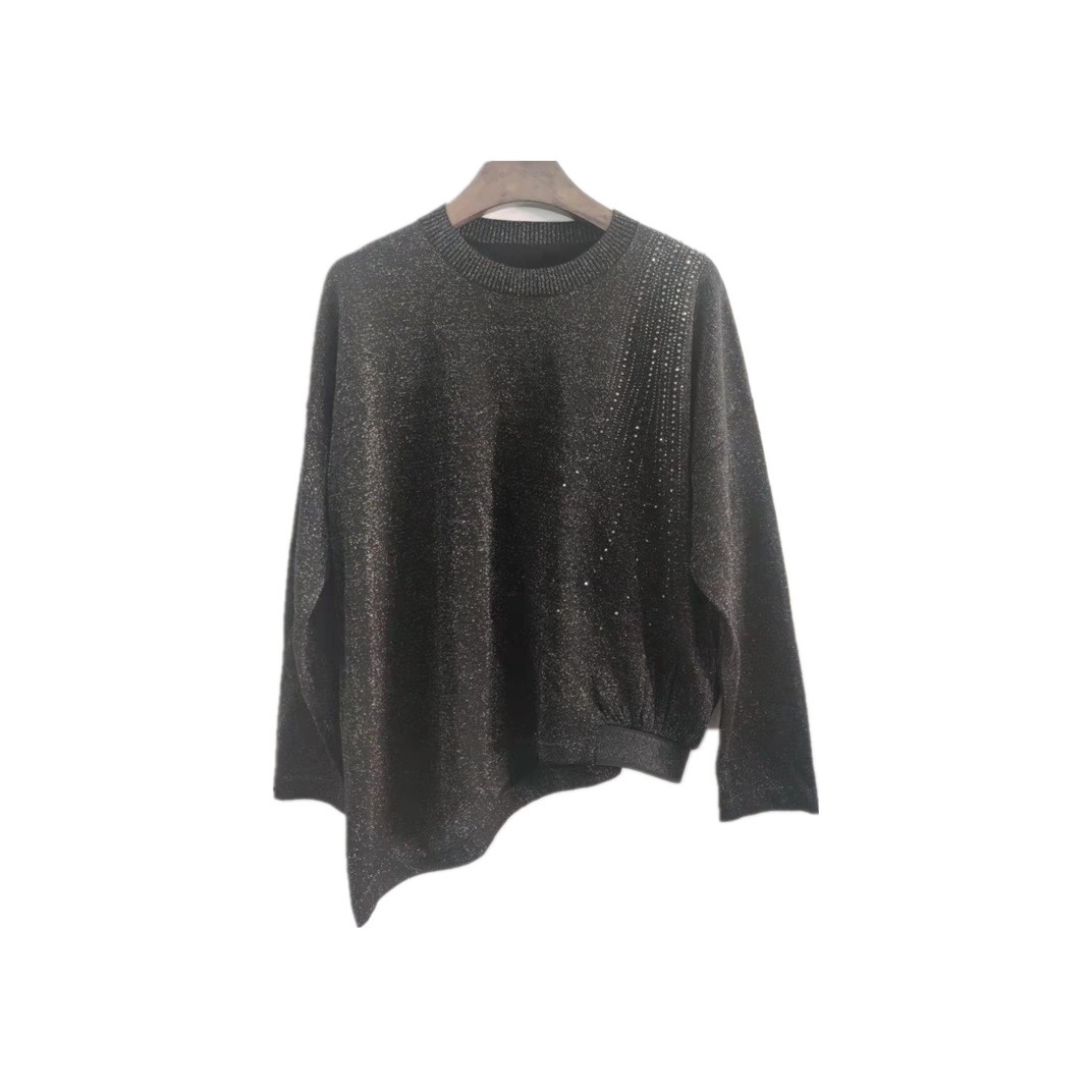 新款时尚不规则银丝亮钻设计感气质短款针织衫