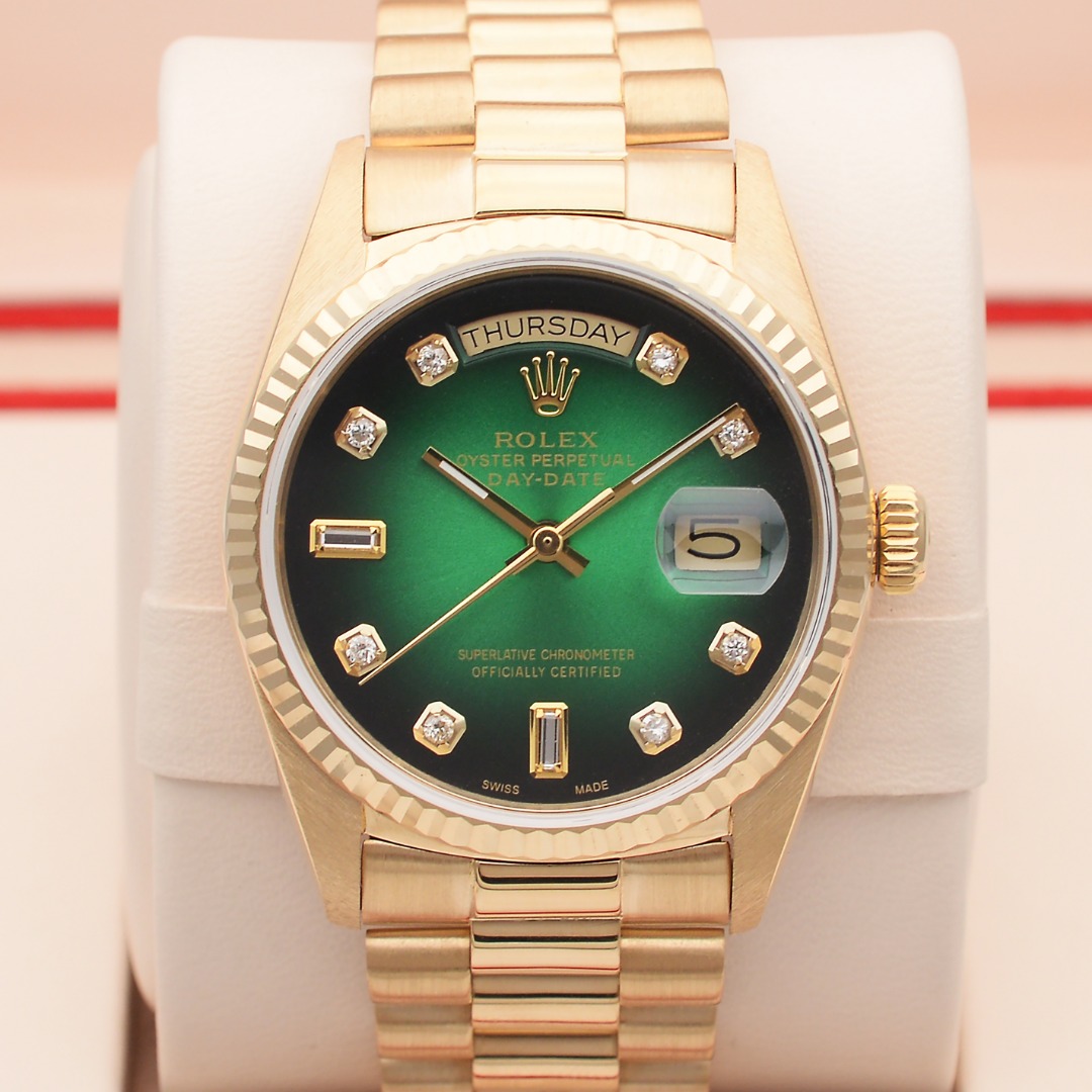 99新 Rolex/劳力士 泽泰/日历型18038渐变绿18K黄金36mm/自动机械