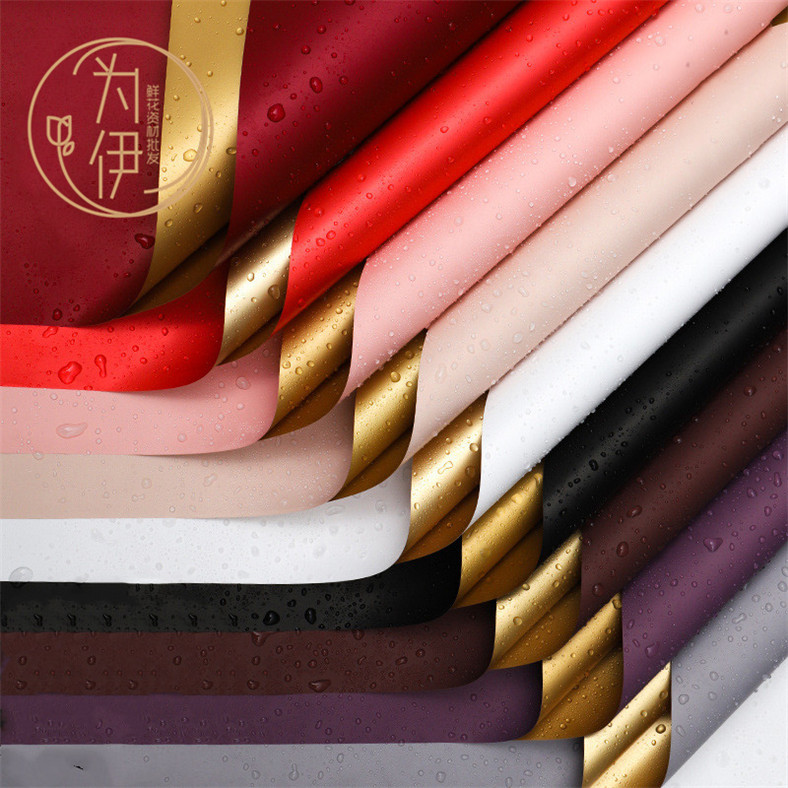 15色轻奢鎏金鲜花包装纸金彩纸留金纸花艺花束防水金色包花纸厂家