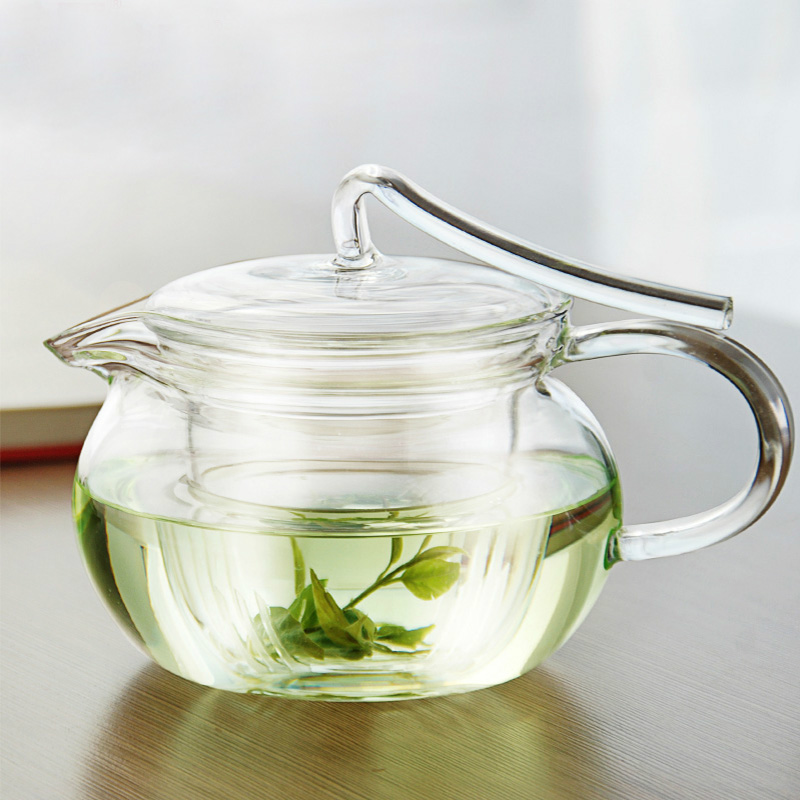 加厚压把壶耐热手工玻璃透明花茶壶 飘带花茶壶带漏壶450ml内胆